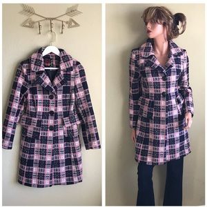 Body Central Plaid Tweed Pea Trench Coat